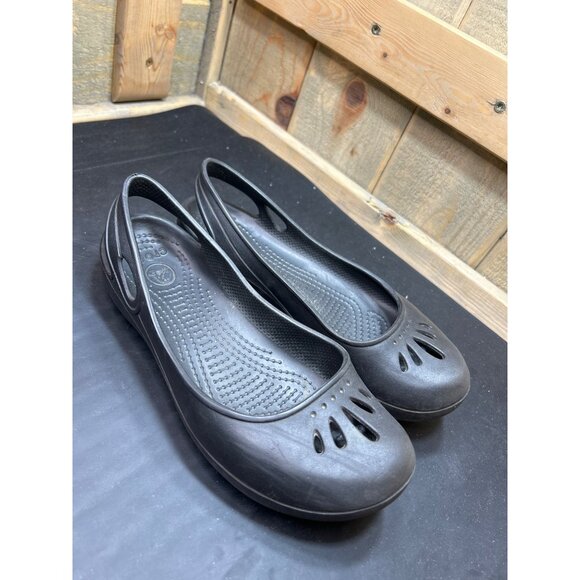 Crocs Womens Black Slip-On Flats With Cutout Design Size 6 - Picture 2 of 8